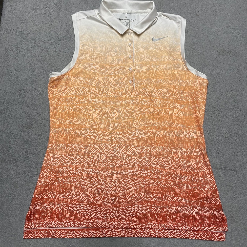 Nike Golf Polo Womens Medium Orange Geometric TPC Sawgrass